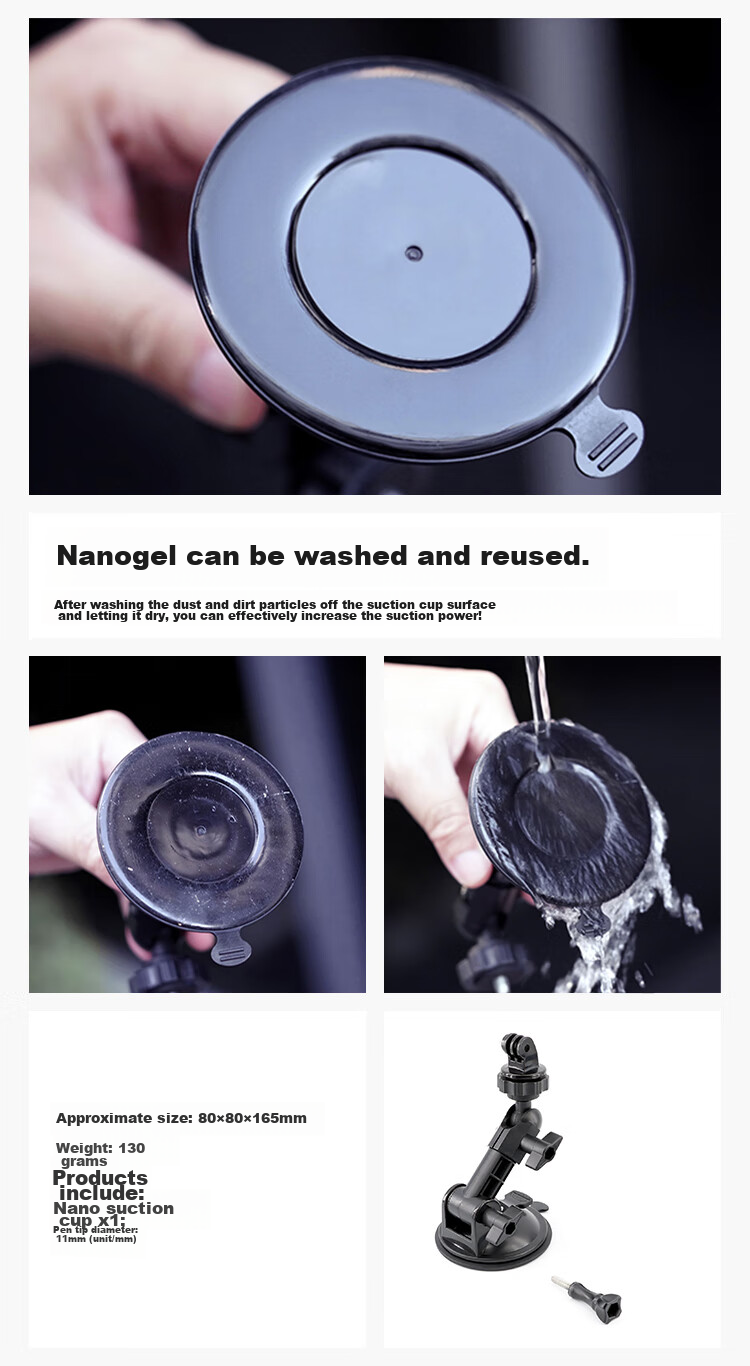 MAXCAM Suitable for DJI Osmo Action 6/5/4/3 Pro Action Camera, Car Nano Adhesive Suction Cup Glass Fixing Car Mount Accessory 2