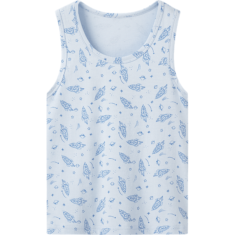 THREEGUN Children's Vest Cotton 3A Antibacterial Boys Girls Kids Round Neck Vest 140 Sky Blue