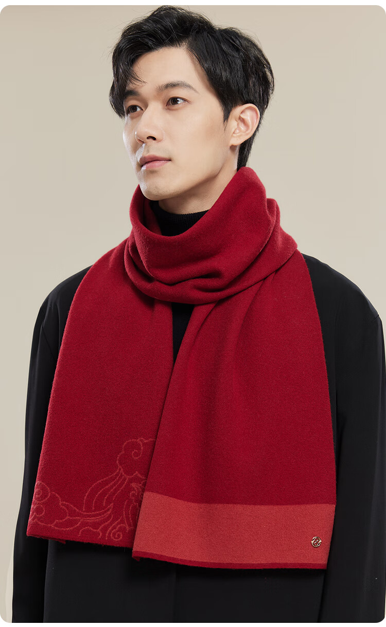 JIUMU Pure Wool Zodiac Year Red Scarf, Unisex Style for Men And Women, Autumn And Winter Warm Neck Warmer, Mid-Autumn Festival Birthday Gift Box Set 12