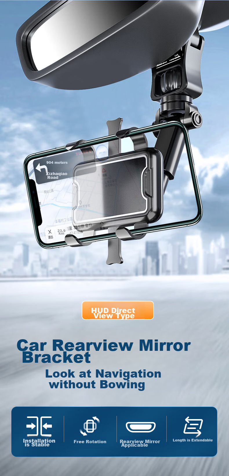 KOOLIFE Rearview Mirror Phone Holder, Car Phone Mount Universal Multifunctional AR Navigation Bracket with Rotating And Extendable Desig 3