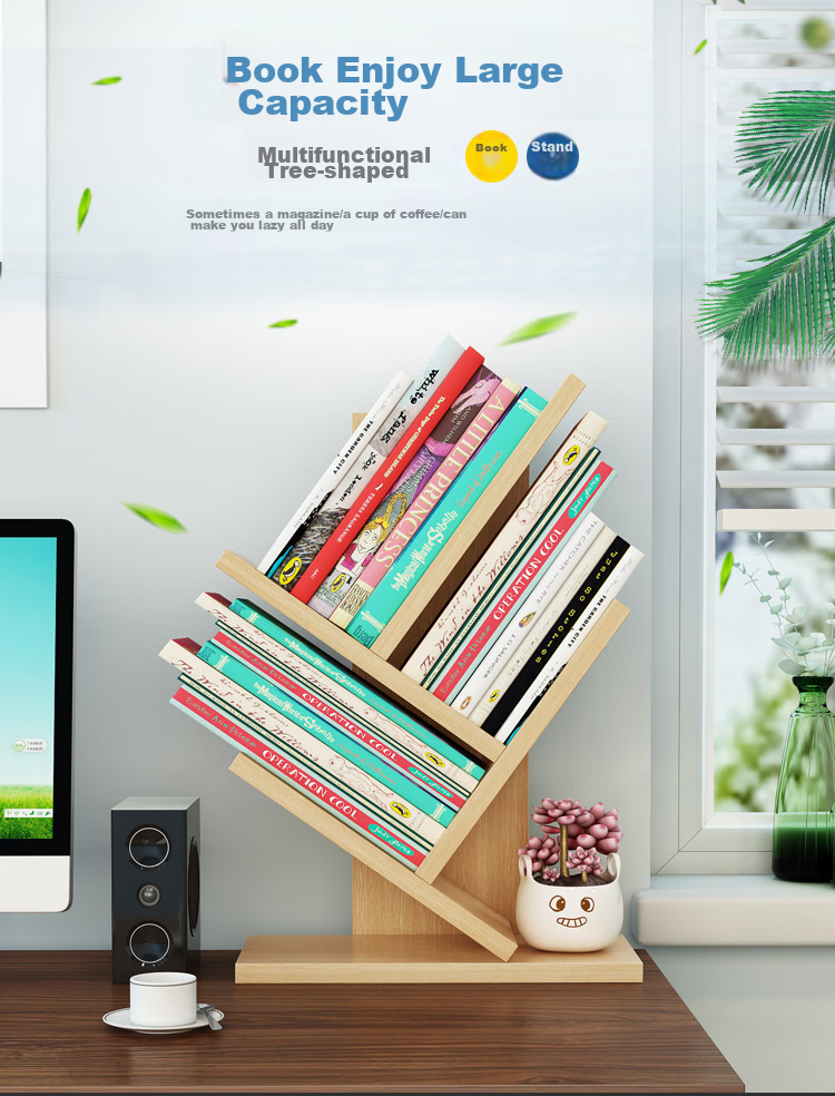 Shuaili Desktop Bookshelf, Simple Study Room Desk Organizer Shelf, Five-Tier Tree Branch Creative Natural Color SL8224Z 1