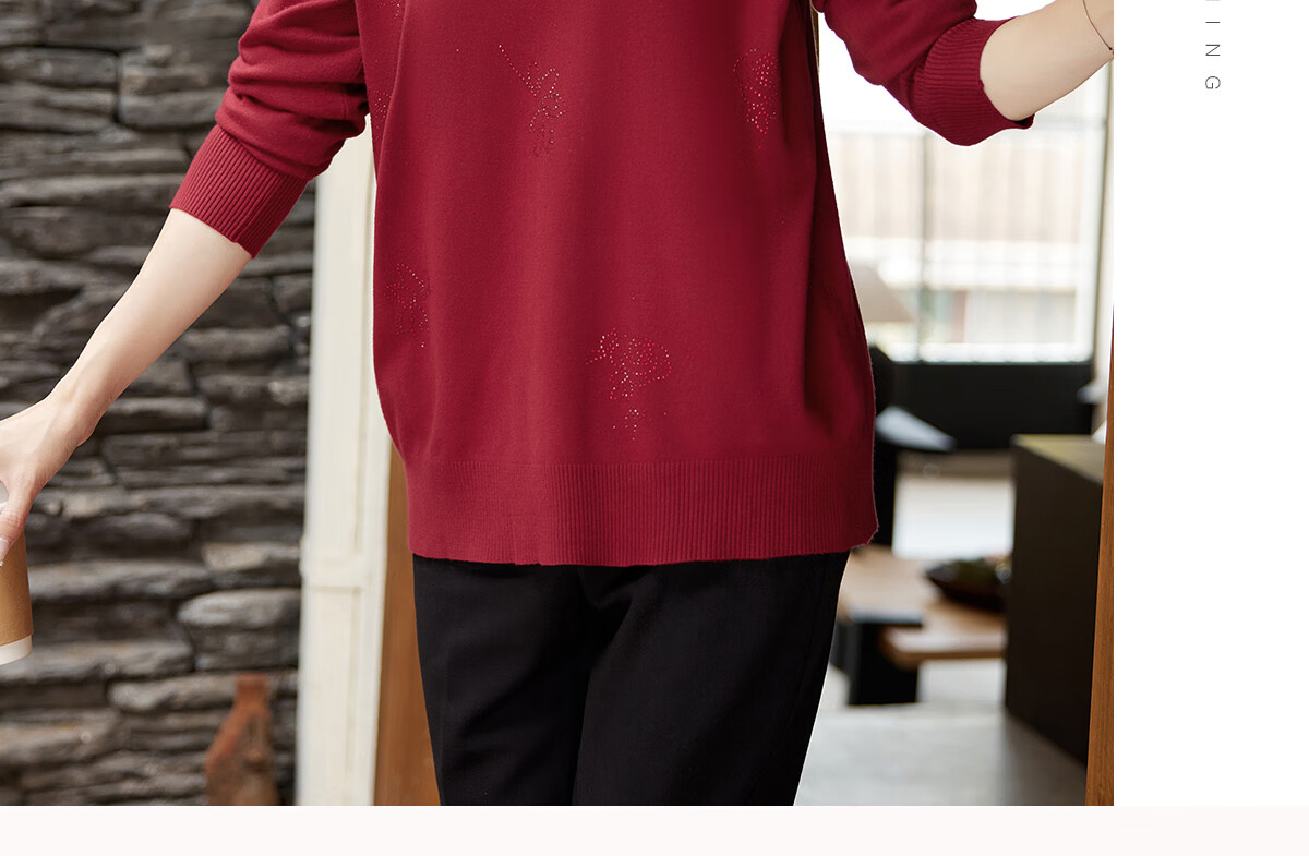 YUZHAOLIN Mid-Autumn Festival Gift for Middle-Aged Mom, Red Knitted Sweater for Middle-Aged And Elderly Women Y243Z3014 16