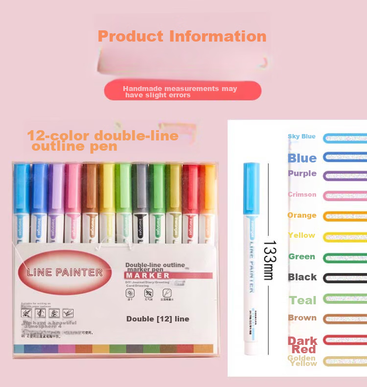 Liupintang Dual-Line Outline Pen Colorful Marker Set for Note-Taking, Student Use, Multi-Color Hand-Drawing Journaling, Specialized Highlighters, Dual-Color Pens for Outlining, Hollow Three-Dimensional Dreamy Glowing Pens 17