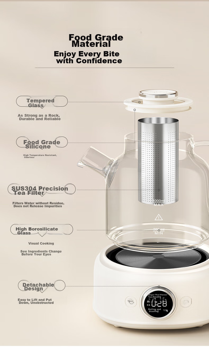 LOTOR Leiduo Health Pot, 1 Liter Full Glass Health Pot, Baby-Grade Material, Mini Kettle, Insulated All-In Automatic Constant Temperature Small Tea Maker 13