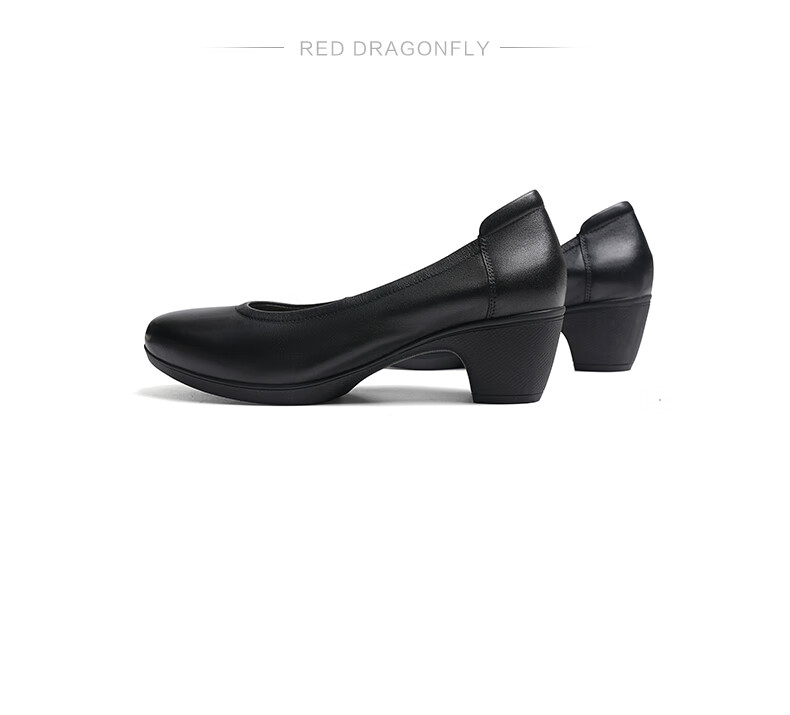 RED DRAGONFLY Chunky Heel Women's Shoes, Spring Commute Professional Leather Shoes, Soft-Soled Women's Shoes WBB15203, Black, Size 36 6