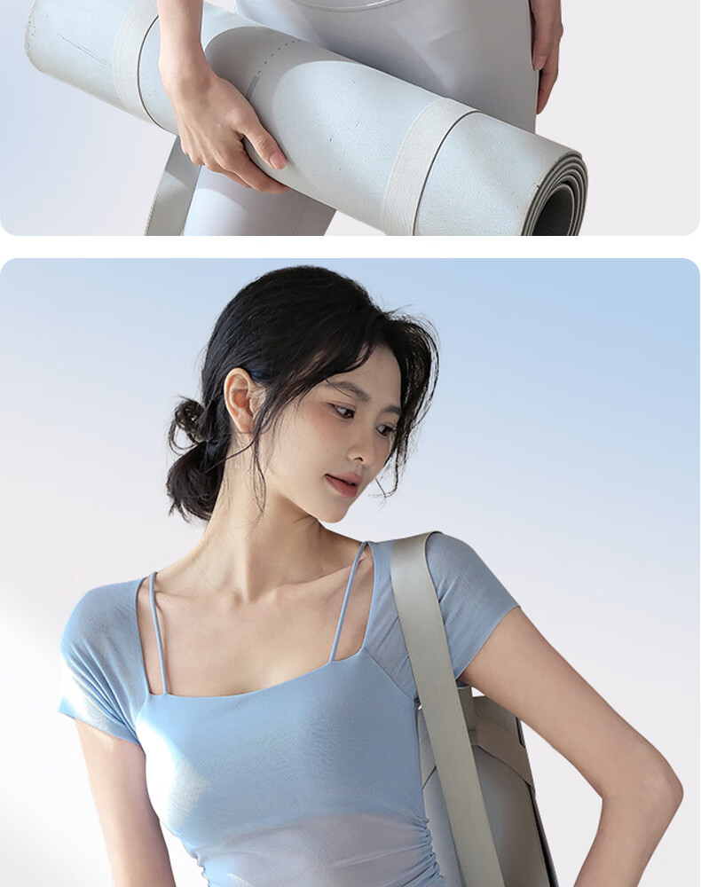 XUEXIMAN Faux Two-Piece Yoga Top for Women, Summer Short Sleeve with Built-In Bra Pads, Pilates Workout Fitness Wear 16