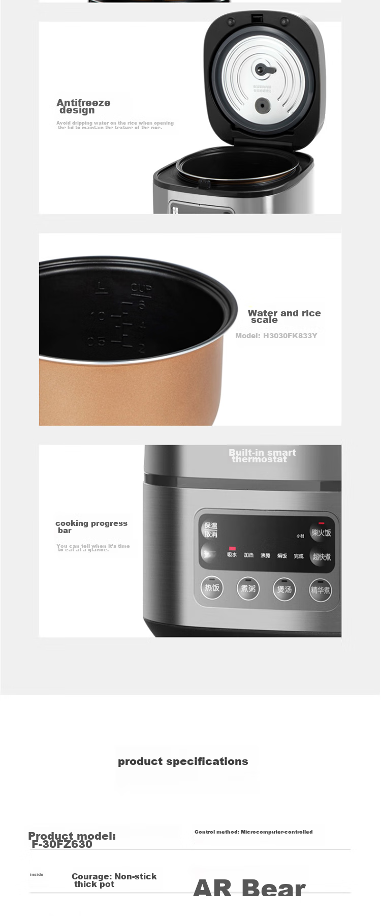 Joyoung Rice Cooker, 3L Large Capacity, High Power, Smart Reservation Cooking, Anti-Overflow, Home Mini Rice Cooker, F-30FZ630 28