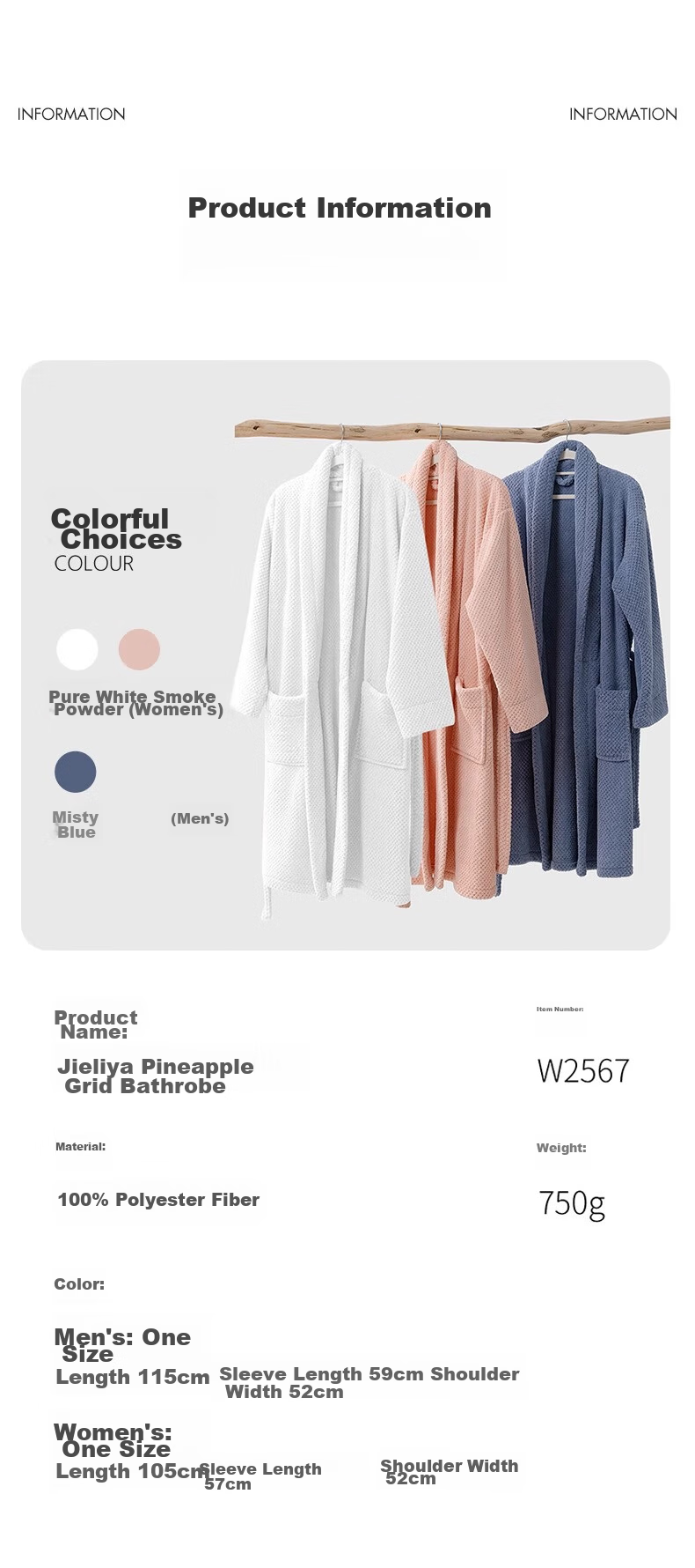 Grace Pineapple Pattern Home Bathrobe, Absorbent Soft Breathable Unisex Couple Pajamas High-End Women's Bathrobe Pink 13