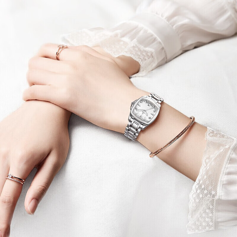 Borel Imported Swiss Watch Legend Series Women's Watch with White Dial, Steel Band, Square Design, Diamond-Encrusted Quartz Watch, Gift for Girlfriend