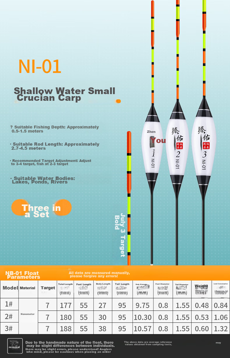 Grsaed Three-Pack NI01 Nano Fishing Float Set, Highly Sensitive Thickened Eye-Catching Carp Crucian Carp Wild Fishing Buoy 11