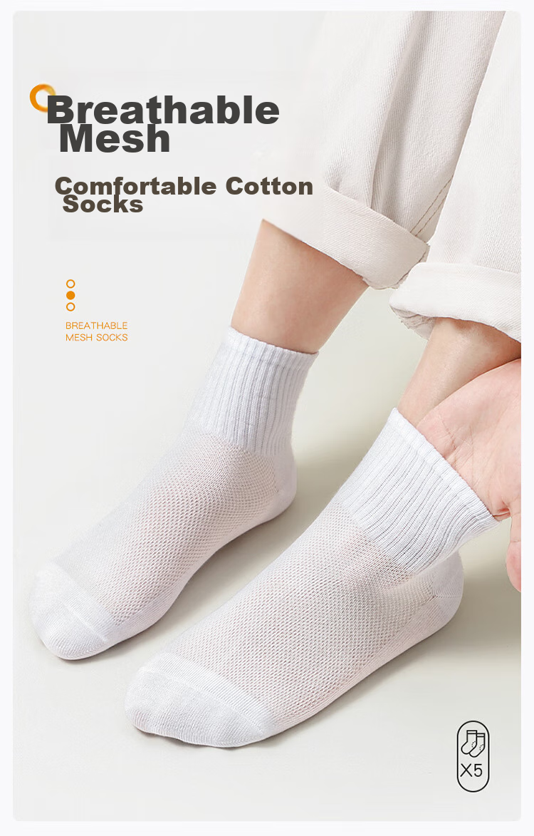 LangSha Children's Socks, Boys' Summer Thin Mesh Breathable Mid-Calf Socks, for Older Children And Students, White Socks 1