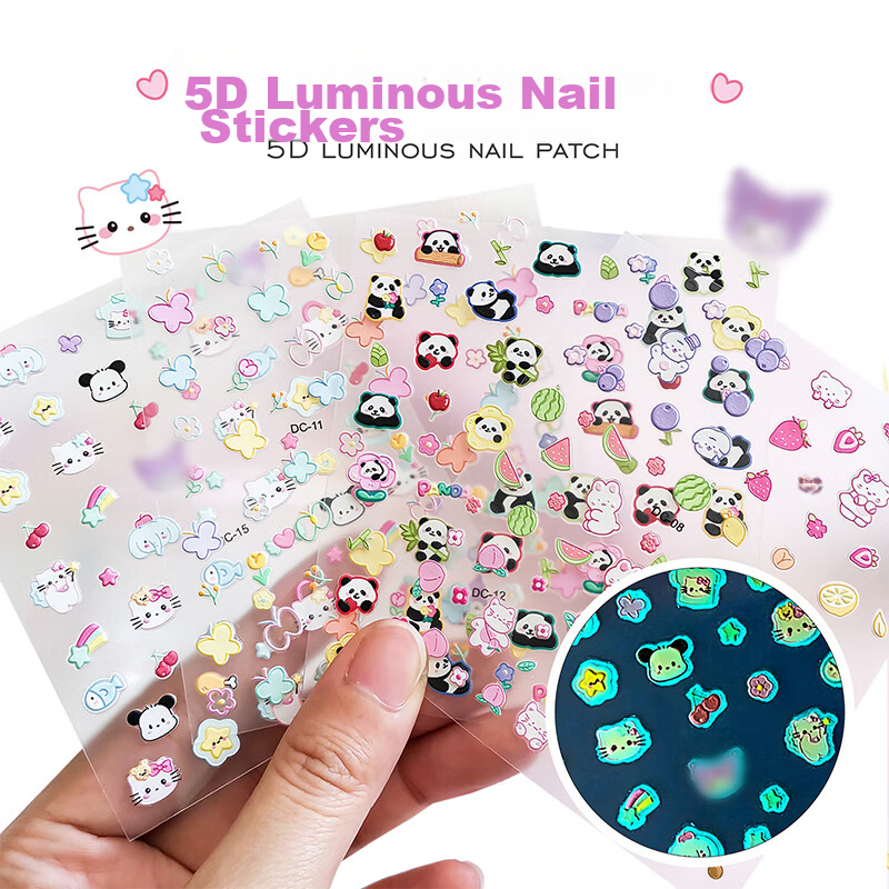 Diyu Glow-In Nail Stickers for Children And Girls, Embossed Nail Art Decals, Removable Waterproof 3-Year Baby Kids Fluorescent Nail Stickers
