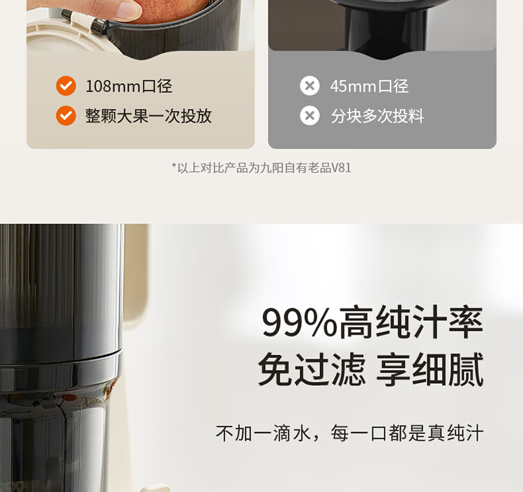 Joyoung Juicer, No-Cut Large Diameter Juicing Machine, Whole Fruit Pulp Separation Juicer, Z11-LZ820 12