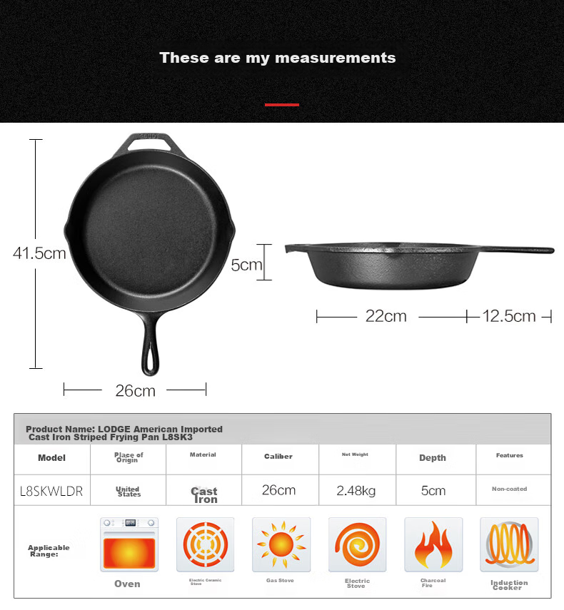 LODGE [Imported from USA], 26CM Flat Bottom Cast Iron Pan, Deer Pattern Commemorative Edition L8SKWLDR 11