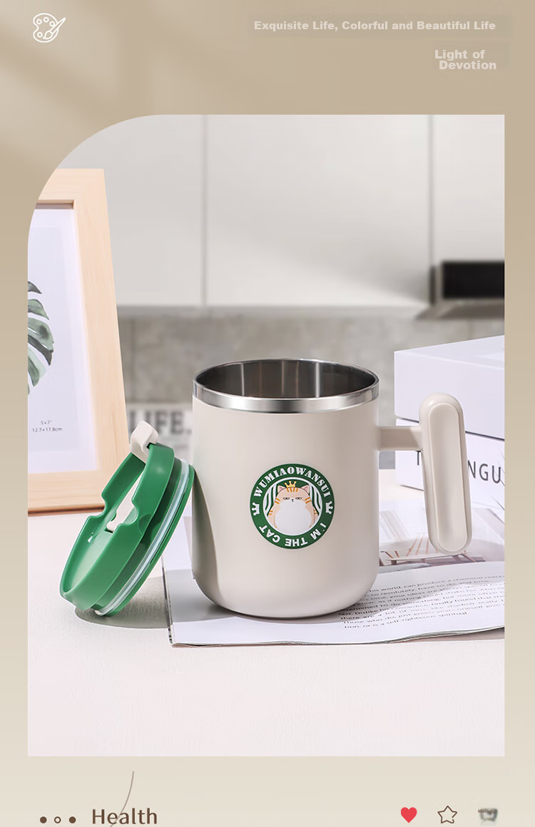 BJ 304 Stainless Steel Mug, Dormitory Room Children's Water Cup, Double-Layer Anti-Scalding Insulated Coffee Cup, Small Cat Desig 6