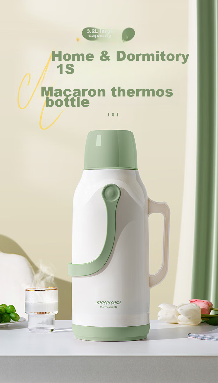 JEKO&JEKO Stainless Steel Insulated Bottle Large Capacity Hot Water Thermos for Student Dormitory, Home Use Water Jug 3.2L Oat Milk White 1