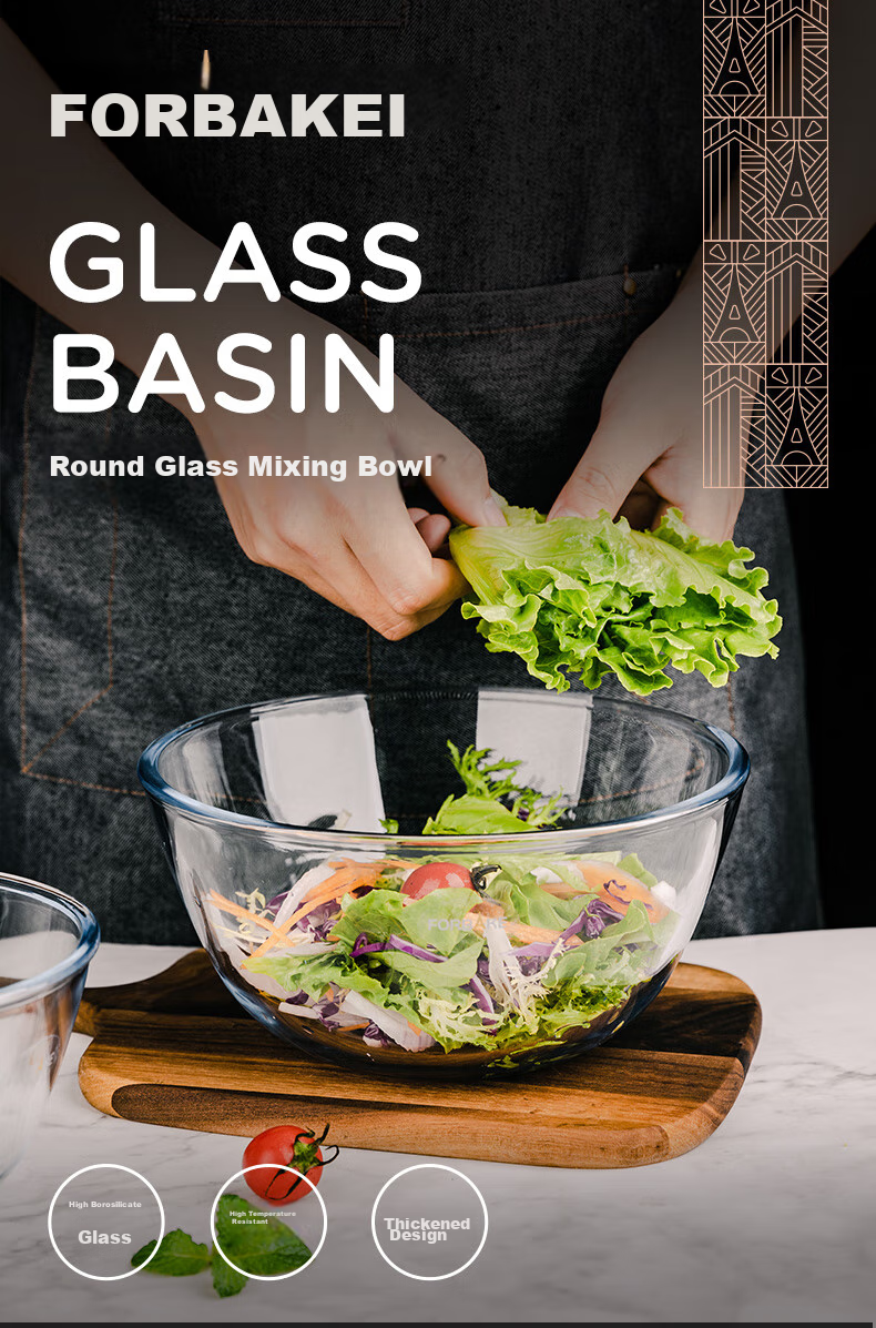 FOR BAKE Glass Mixing Bowl 23cm, Dough Bowl for Home Kitchen Baking, Deep And Thick Glass Bowl for Salad And Cooking 2