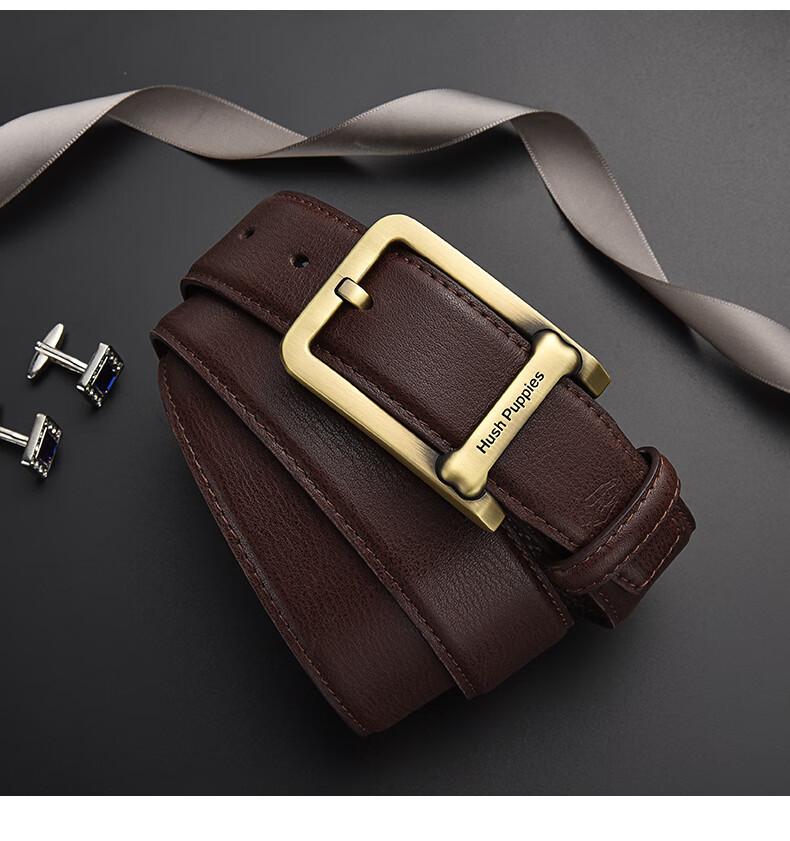 Hush Puppies Men's Casual Leather Belt with Pin Buckle, Simple Jeans Belt, Gift Box, Birthday Present for Boyfriend 2
