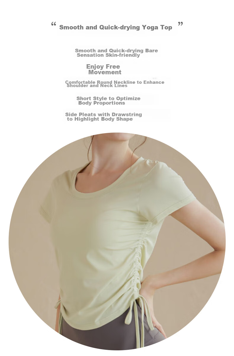 XUEXIMAN Yoga Wear, Women's Sports Top, Lightweight And Quick-Drying for Summer, Drawstring Tight-Fitting Short-Sleeve T-Shirt, Running Cover-Up, Fitness Wear 2