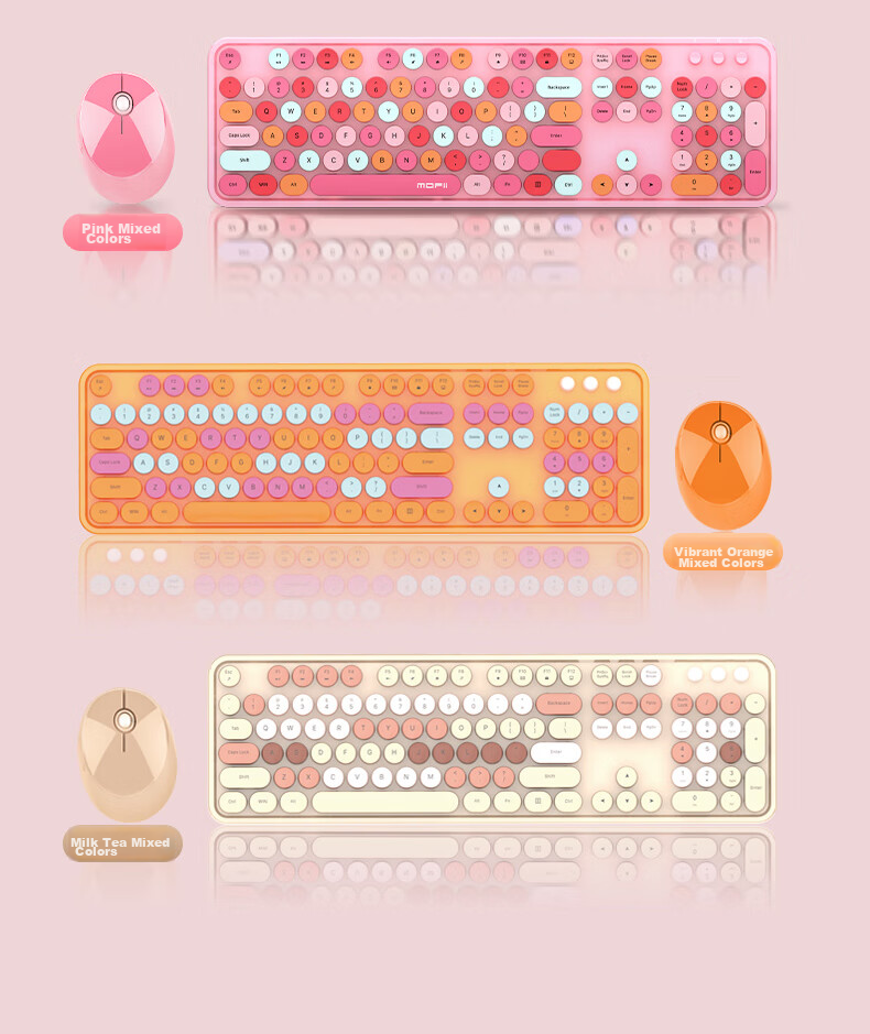 Mofii Sweet Wireless Retro Punk Keyboard And Mouse Set, Office Keyboard And Mouse Set, Mouse, Computer Keyboard, Laptop Keyboard, Milk Tea Color Mixed 6