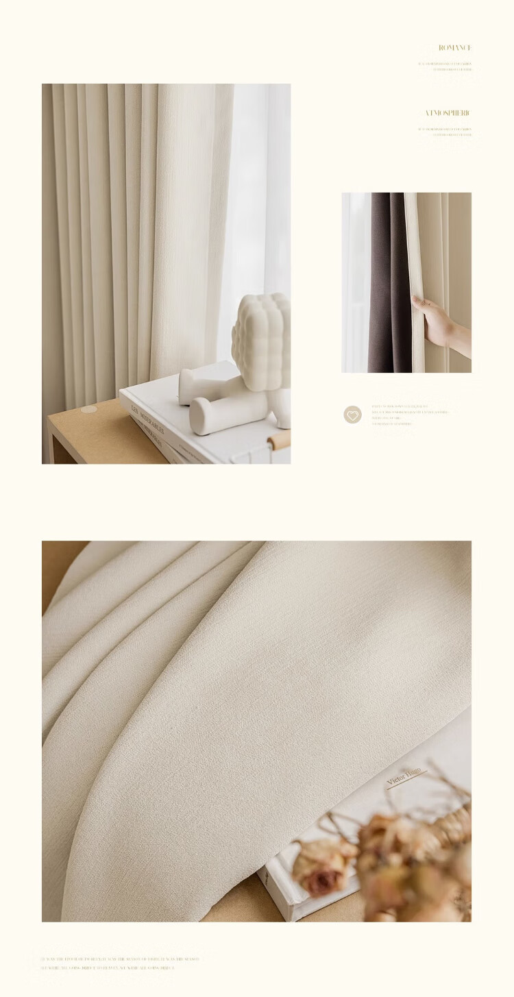 Mihua High-Blackout Curtains Set for Living Room And Bedroom, Thickened Sun Protection, Hook-Back Velvet Fabric, Cream Velvet, 1.5*2.0 Meters 18