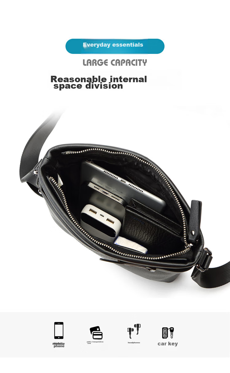 CROCODILE Top-Grain Leather Shoulder Bag, Men's Crossbody Bag, Business Casual Men's Bag, Birthday Gift, 2052 Black, for Boyfriend 8