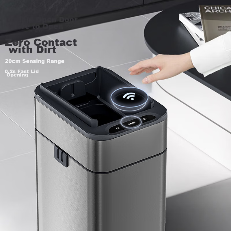 SUPOR Stainless Steel Smart Sensor Trash Can, 10L, Silver [Rechargeable Model & Ozone Sterilization], Sealed Odor-Proof