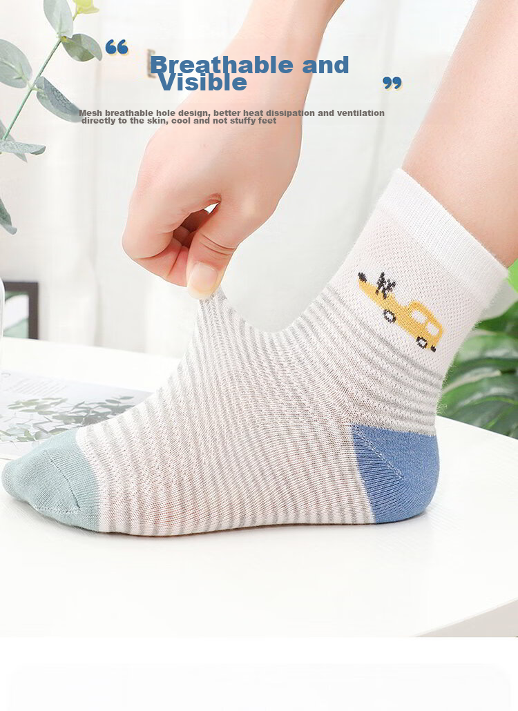 LangSha Children's Socks, Boys' Spring And Summer Thin Cotton Socks, Comfortable Breathable Mesh Socks for Boys 5
