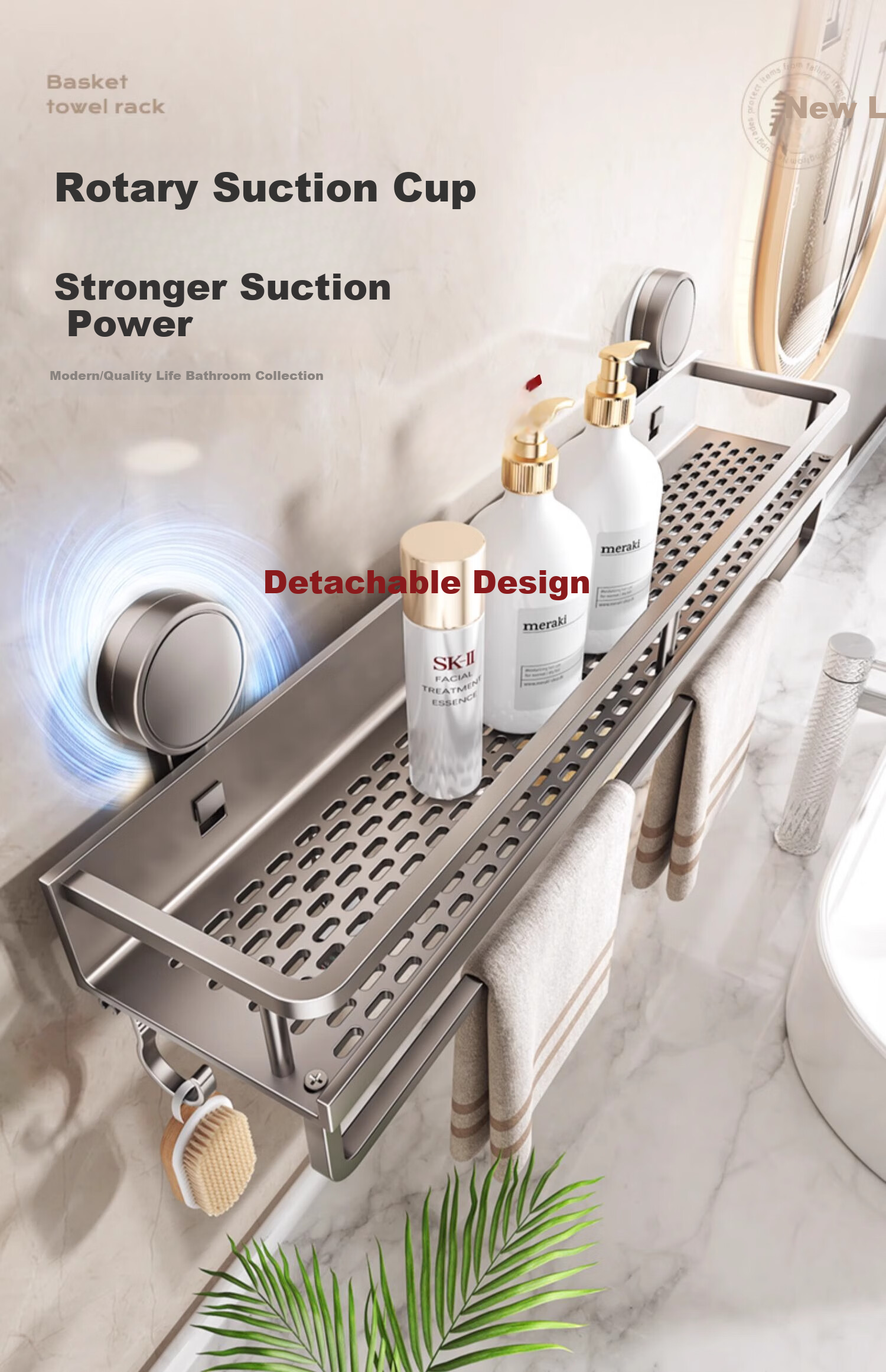 Baihan Bathroom Suction Cup Storage Rack, No Drilling Required, Wall-Mounted Organizer for Bathroom, Toilet Shelf 1