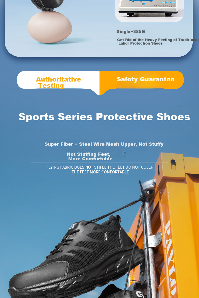 JUNBU Safety Shoes for Men, Steel Toe Cap, Puncture-Resistant, Breathable, Ultra-Light Soft Sole Work Safety Shoes 0217T Size 44 2