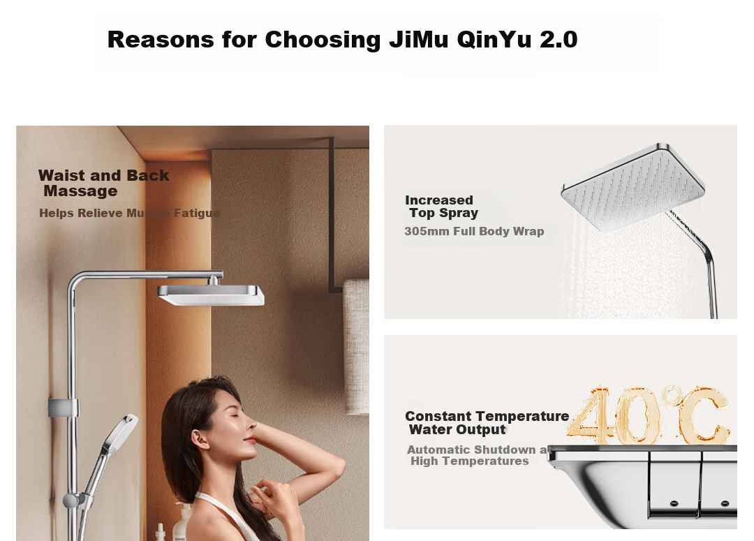 JOMOO Shower Set with Brass Piano Key Design, Descaling, Waist And Back Sprays, Massage Function, Constant Temperature, SPA Shower System 26192-695/1B 8
