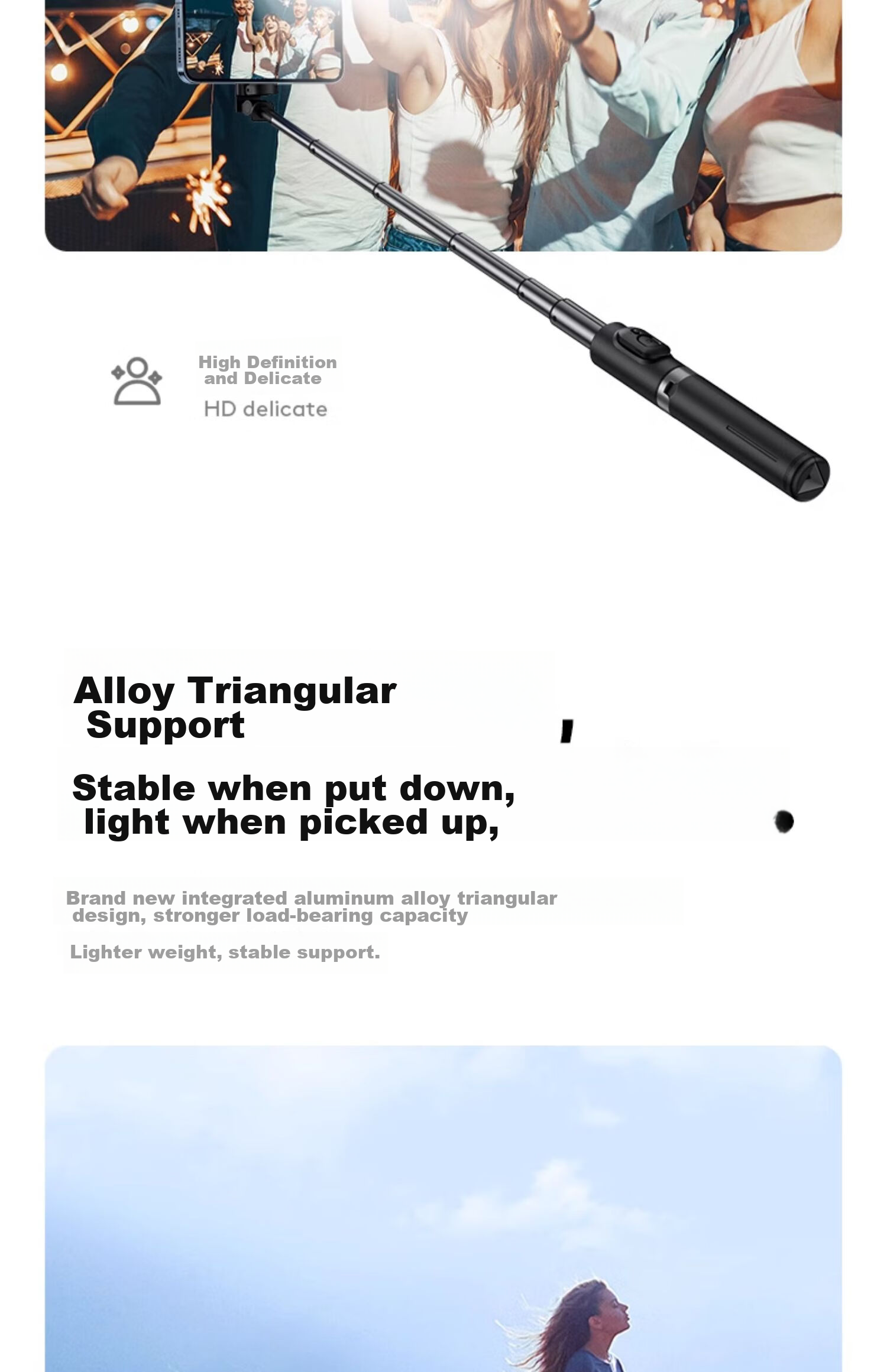 LINGCHEN Selfie Stick Tripod, Handheld Selfie Device, 360-Degree Rotation, Fully Automatic, Multifunctional, Anti-Shake, Phone Floor Stand, Outdoor Photography, Portable LC-Q12S Photography Handle 12