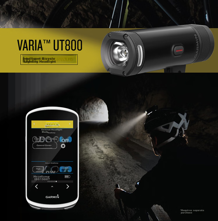 GARMIN Bicycle Smart Headlight, USB Rechargeable, Auto-Adjusting Front Light for Night Riding, High Beam, Varia UT800, Black 2