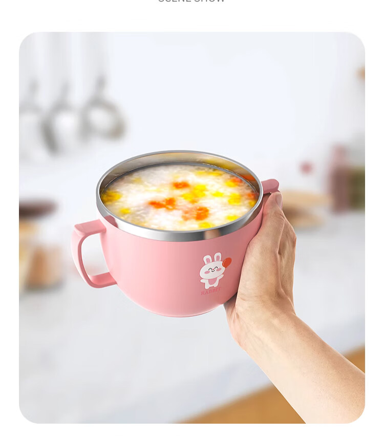 Dipuer 316 Stainless Steel Soup Bowl, Children's Rice Bowl, Student Lunch Box, Elementary School-Specific Soup Bowl, Dinosaur Bowl, 650ml 1