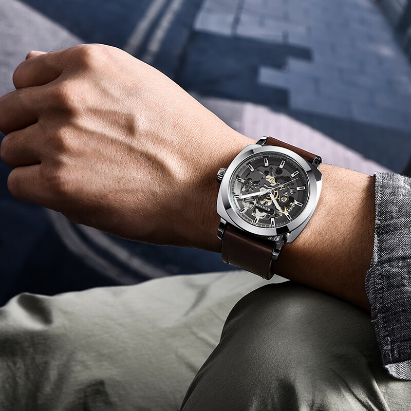 TSAR BOMBA Benyar Youth Trendy Skeleton Mechanical Watch, Student Watch for Men, Casual Sports Leather Strap, Gift for Boyfriend 13