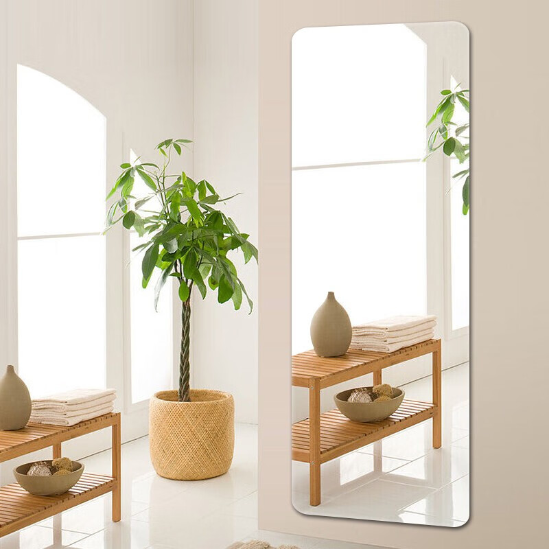 Huakaizhixing Full-Length Mirror, Frameless Adhesive Wall-Mounted Dressing Mirror, Clothing Store Mirror, Rounded Corners 150*40cm