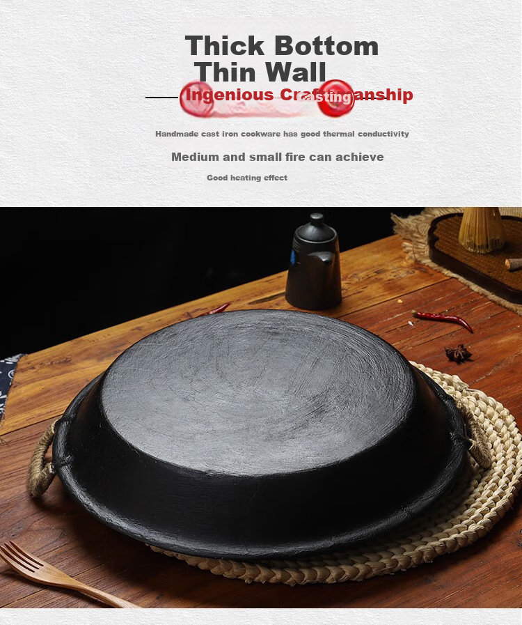 Xialaoda Cast Iron Skillet, Flat Bottom Wok, Grilling Pan, Traditional Handmade Iron Pan, Specialized for Steamed Buns And Water Frying, 36cm 7