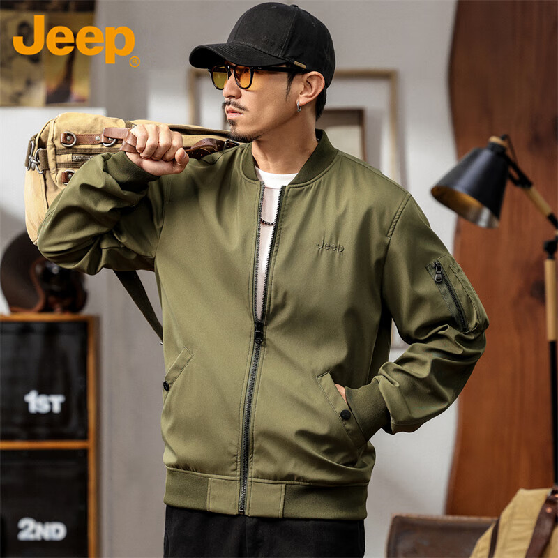 JEEP Men's Executive Jacket, Spring And Autumn Loose-Fitting Workwear Casual Clothing for Men, Army Green, L