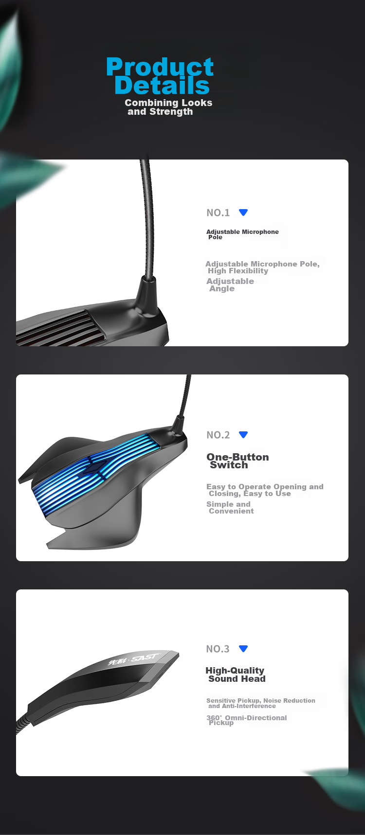 SAST OK-63 Computer Microphone, Gaming Voice Desktop Conference Host Live Streaming PUBG Compatible with Desktop Computers And Laptops, Condenser Mic USB Versio 8