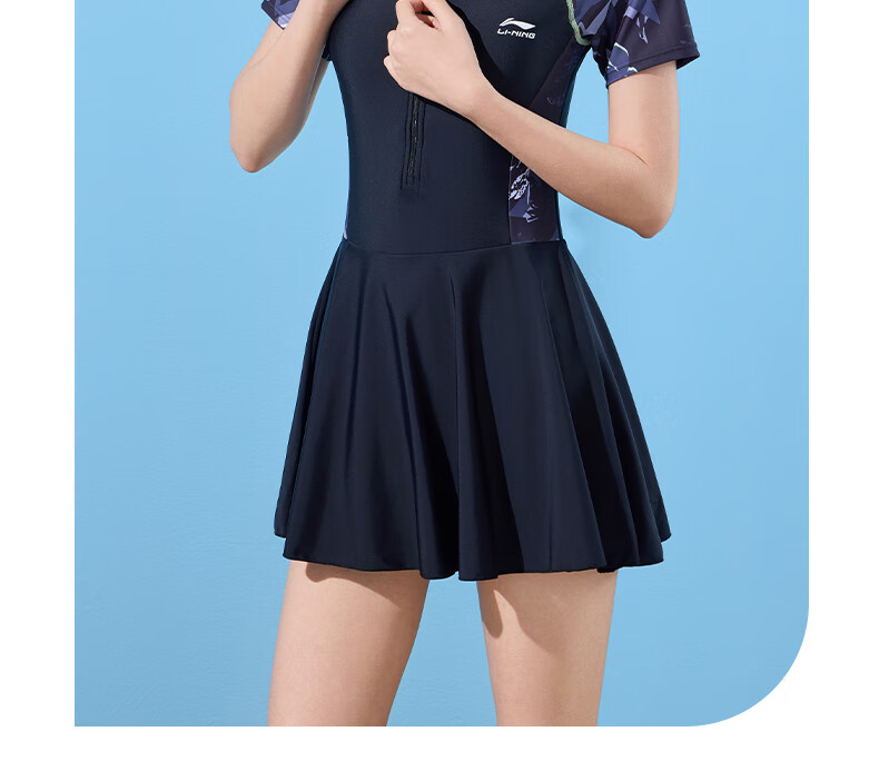Li-Ning One-Piece Swimsuit for Women, Skirt-Style, Boyshort, Body-Shaping, Waist-Cinching, High-Elasticity, Breathable, Hot Spring Resort Swimwear, 502 Black Floral Pattern, Size M 19