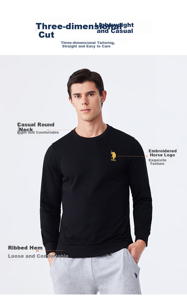 U.S. POLO ASSN. Men's Sweatshirt, Spring And Autumn New Style, Round Neck Sports Casual Jacket, Polo Men's T-Shirt Top, Light Gray, Size L 3