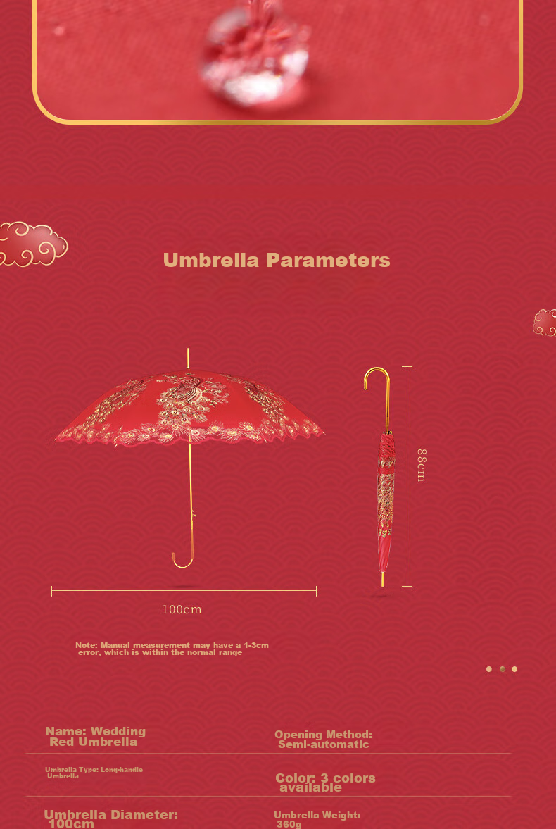 ZUODU Enlarged Long-Handle Wedding Umbrella, Red Umbrella for Bride, Double-Layer Embroidered Bridesmaid Umbrella, Wedding Gift 14