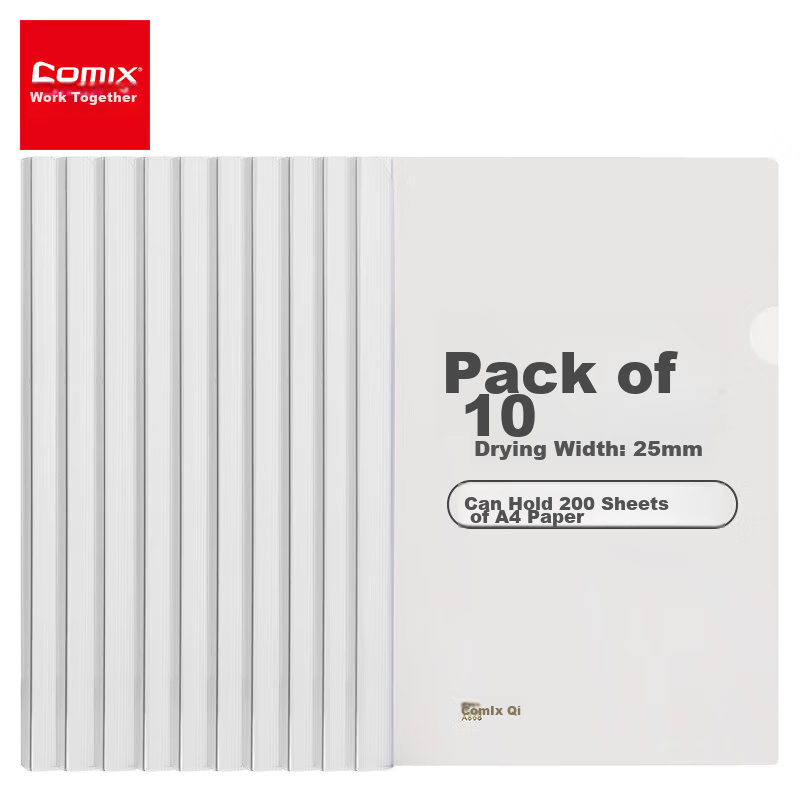 COMIX 10-Pack A4/25mm Large Capacity Clip, Can Hold up to 200 Sheets, Pull Rod Folder, Transparent Pull Rod File Folder, Office Stationery EA8681