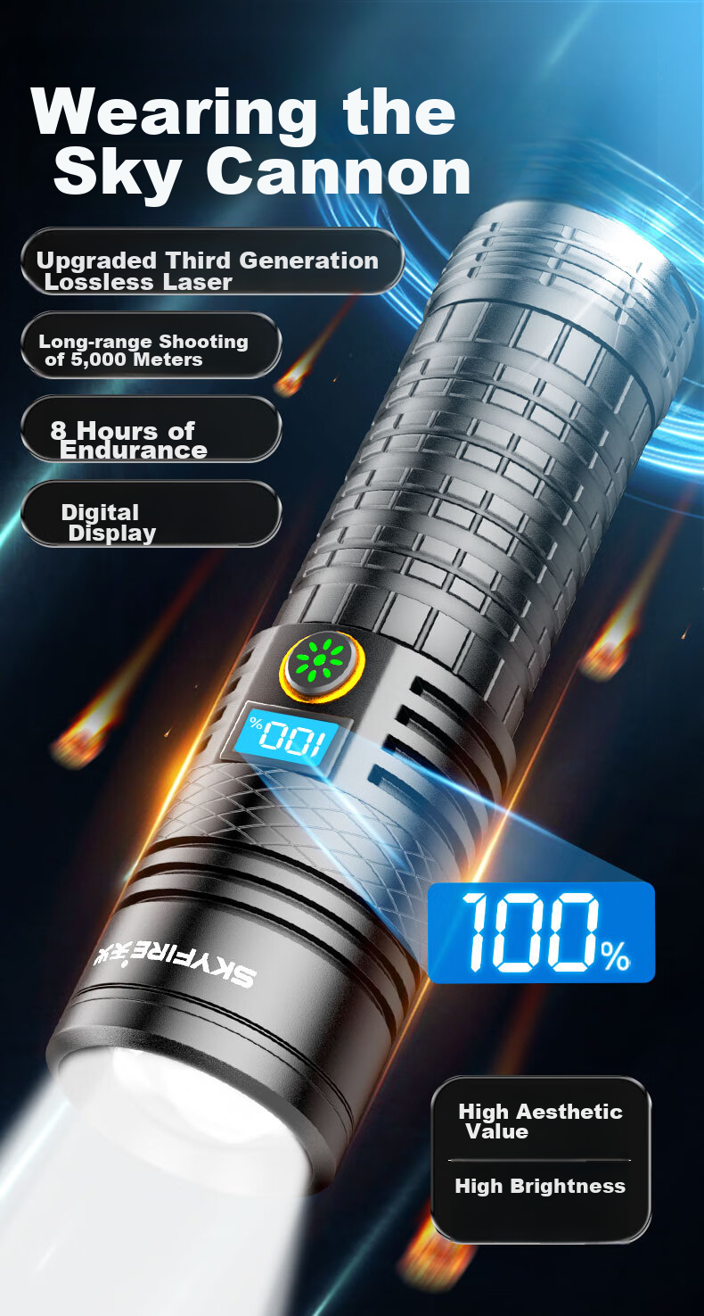 SkyFire Flashlight, High Brightness, Long Battery Life, Outdoor Survival, Ultra-Bright Laser, Outdoor And Home Use, Military-Grade, Compact Specialized Illumination Lamp 4