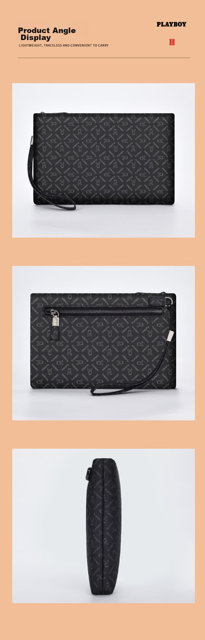 PLAYBOY Men's Clutch Handbag, Portable Large Capacity Envelope Bag for Travel, Business Clutch, Casual Wallet, Birthday Gift 6