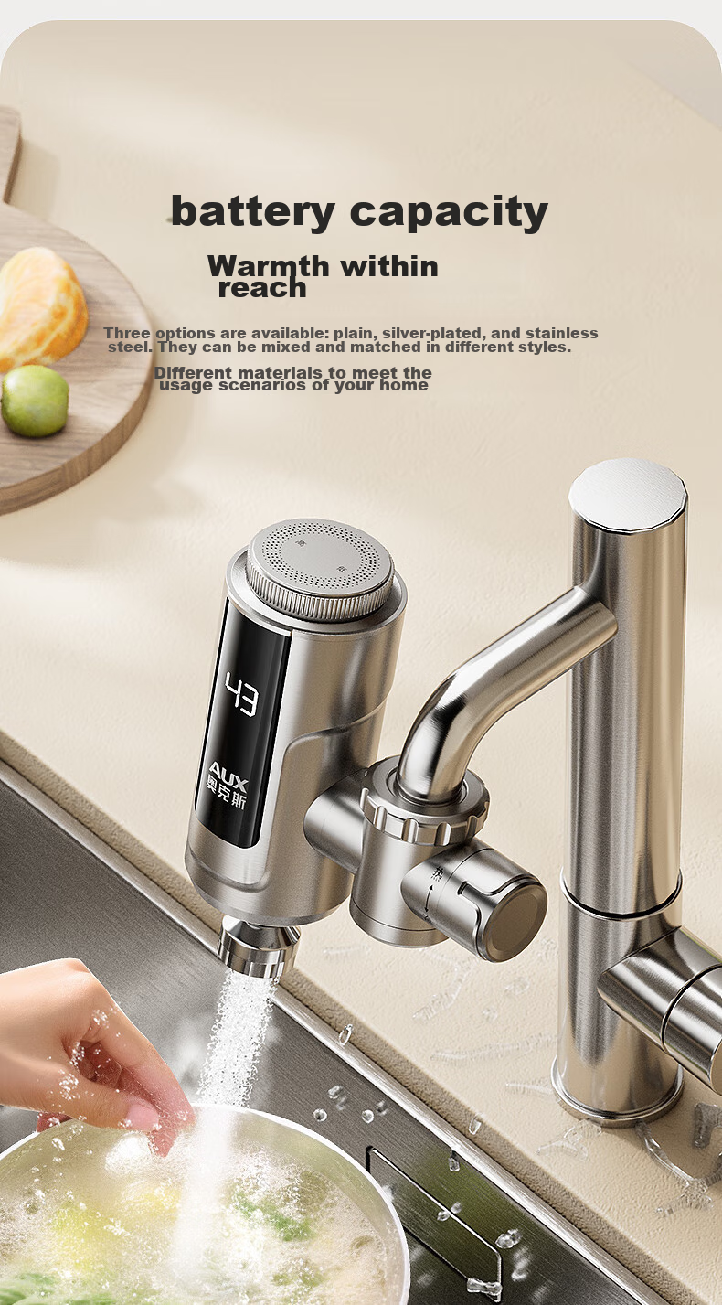 AUX Electric Water Heater, No Installation Required, Quick Heating, Kitchen Cold And Hot Water, Instant Electric Water Heater STJ1, Plug-In Constant Temperature Steel Leak Protectio 4