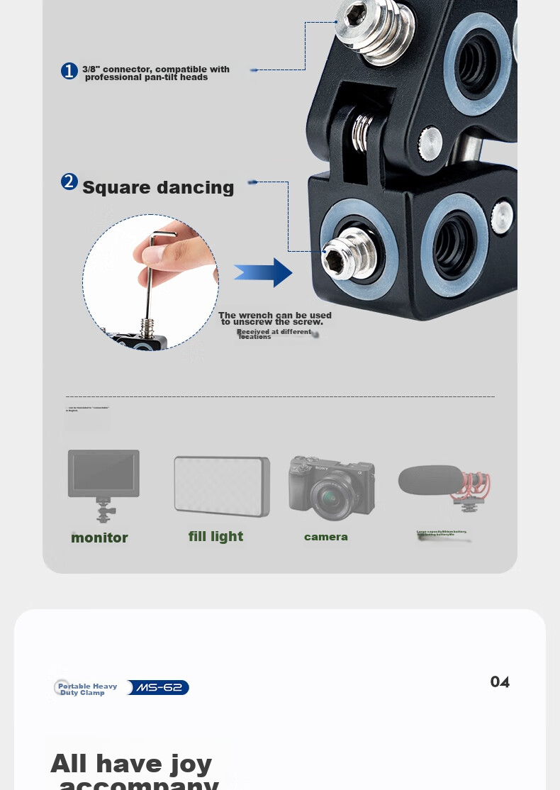 Fotopro MS-62 CNC Precision Machined Surface Anodized Multi-Expand Hole Photography Magic Clamp with Strong Grip 7