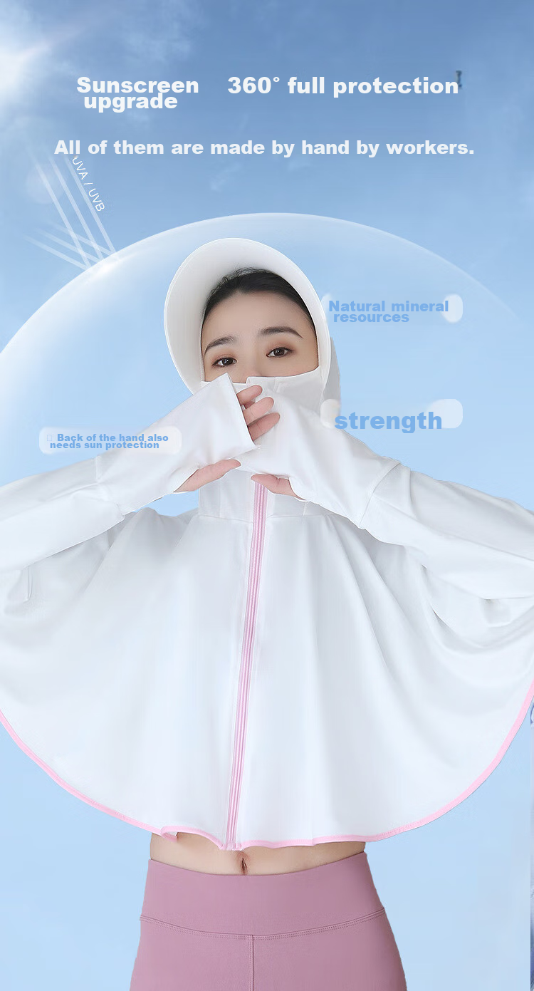 Move Iron Summer Sun Protection Clothing for Women, Outdoor Breathable Ice Silk Sun Protection Garment, Cycling Lightweight Sunshade Long-Sleeve Shawl Cape, Gray 3