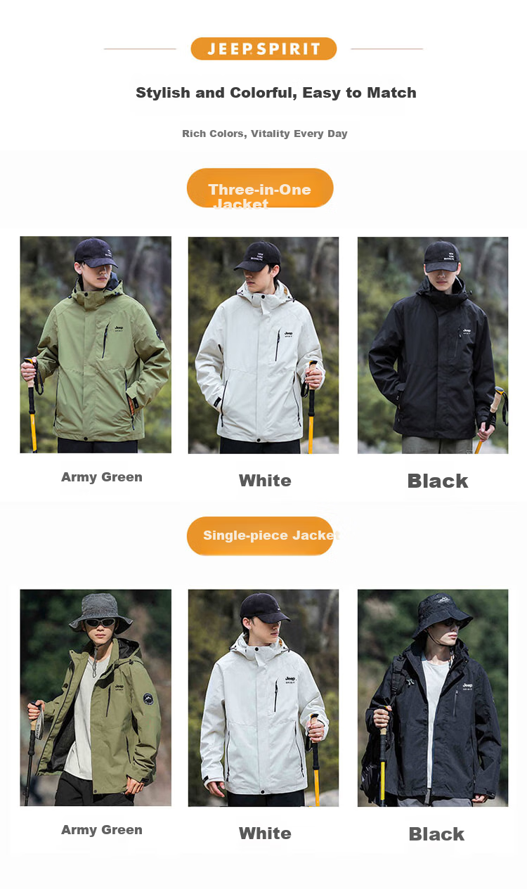 JEEP SPIRIT Men's Jacket, Spring And Autumn Korean Style Workwear Three-In Fleece Windbreaker Coat for Men, Ivory White, 4XL 4