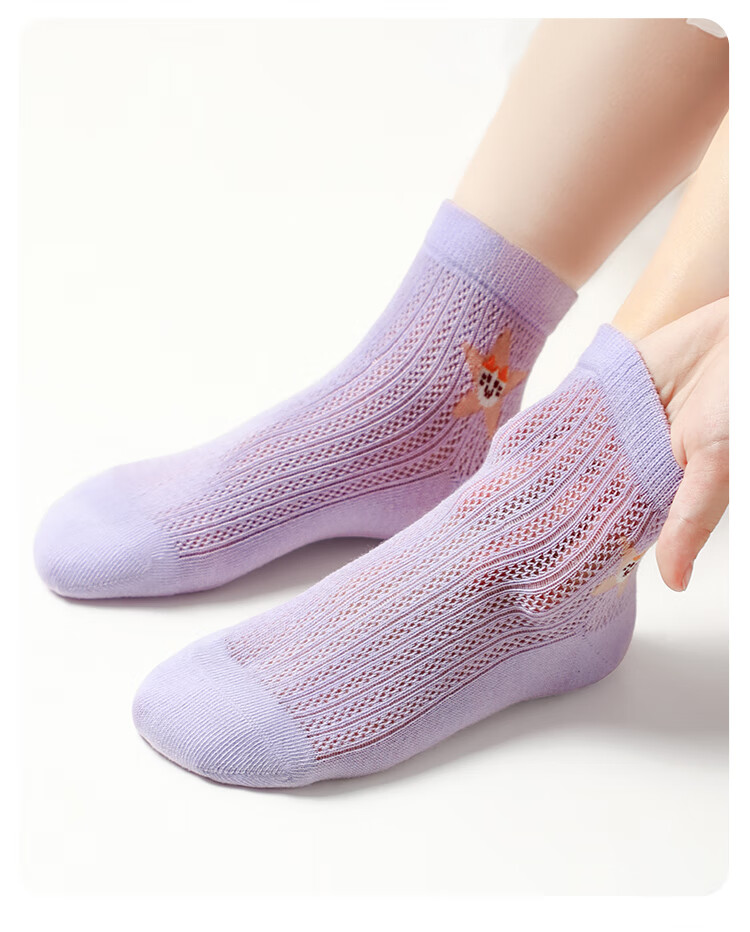 MiiOW Girls' Socks, Summer Ultra-Thin Mesh Cotton Breathable Mid-Calf Socks, Children's Korean Cartoon Cotton Socks, Mixed Colors L 5